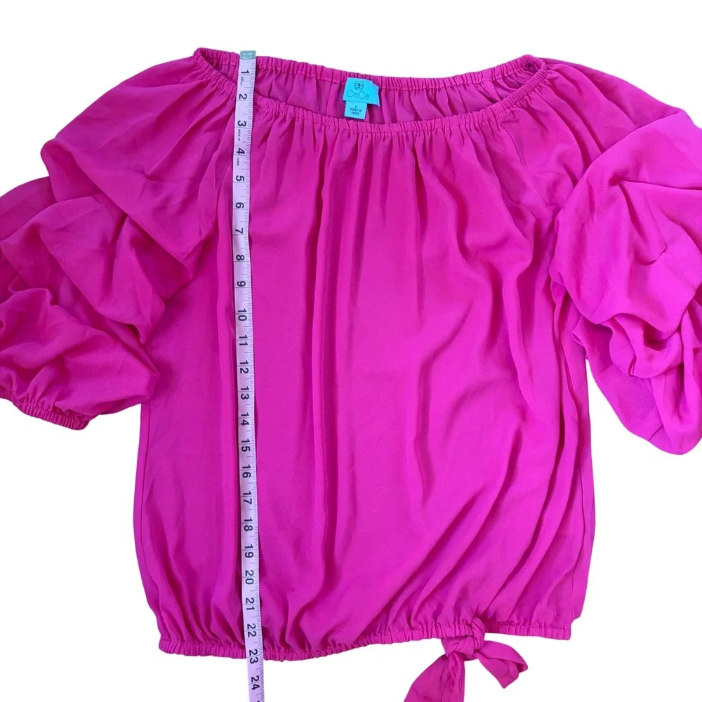 CeCe Hot Pink Bubble Ruffle Sleeve Off Shoulder Top Sz Large Barbiecore Summer - Picture 8 of 9